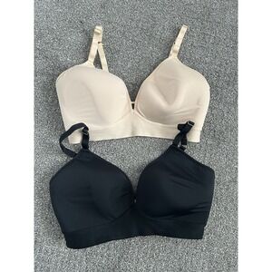 Lot Of 2 Lively Womens 38DD Spacer Bralette  Wireless Lightly Lined  Black/Beige